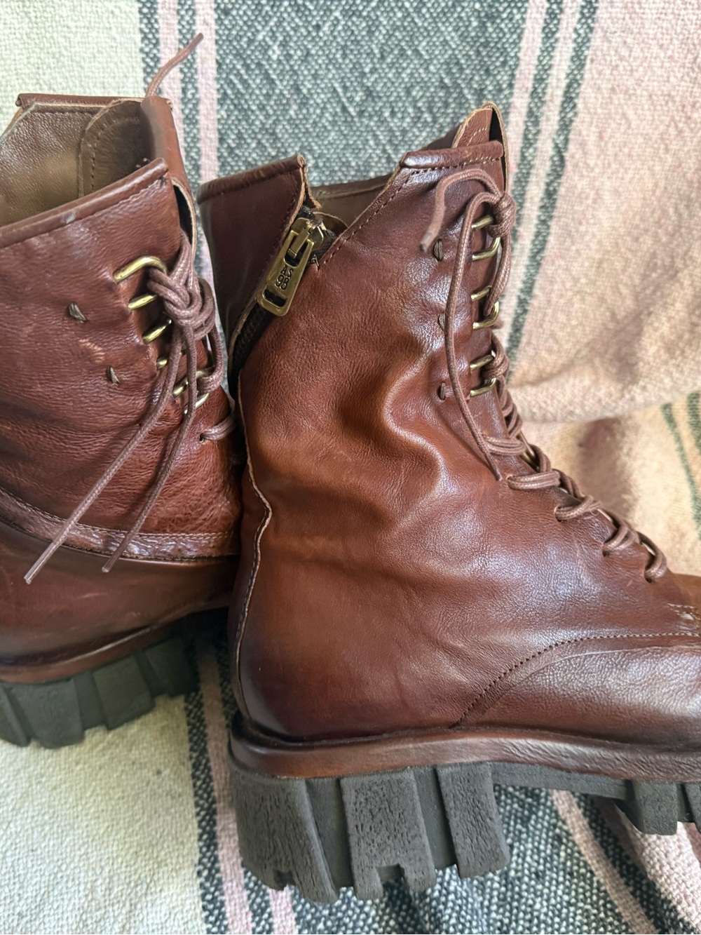 A.S. 98 - Chunky Brown Leather Lace-Up Combat Boots - Picture 2 of 5
